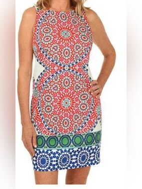 Colorful London Times sleeveless dress.